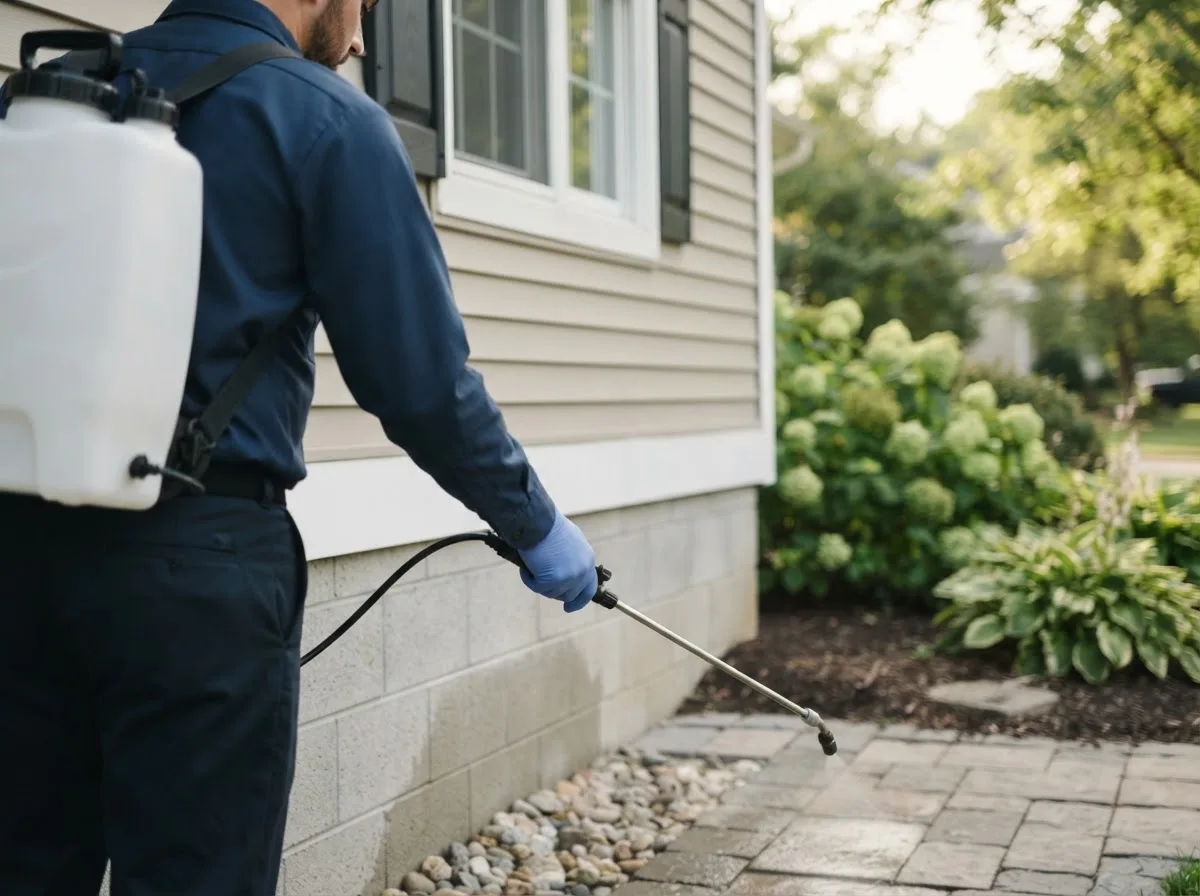 Pest control technician inspecting a home in Medora, IN